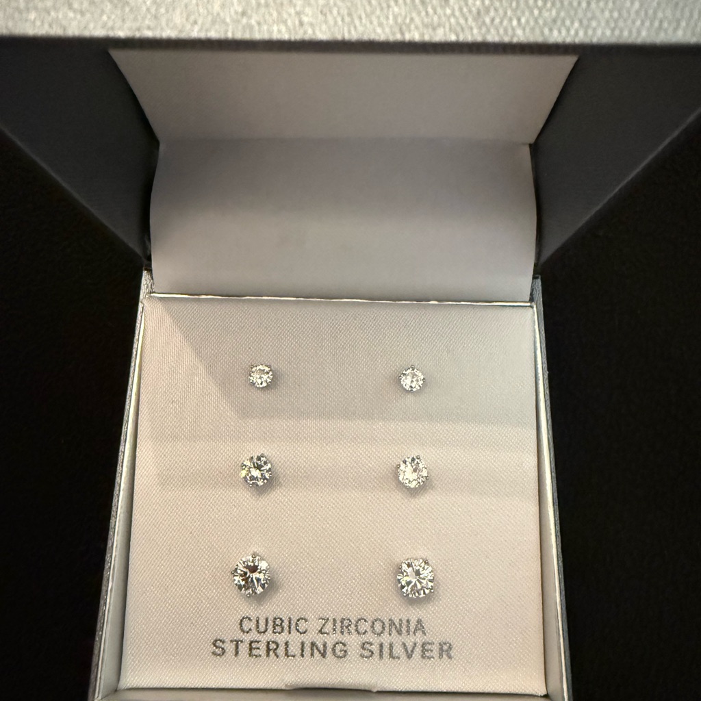 Sterling Silver Cz Stud Earring Set Multiple Sizes Nwt Gift Bridal